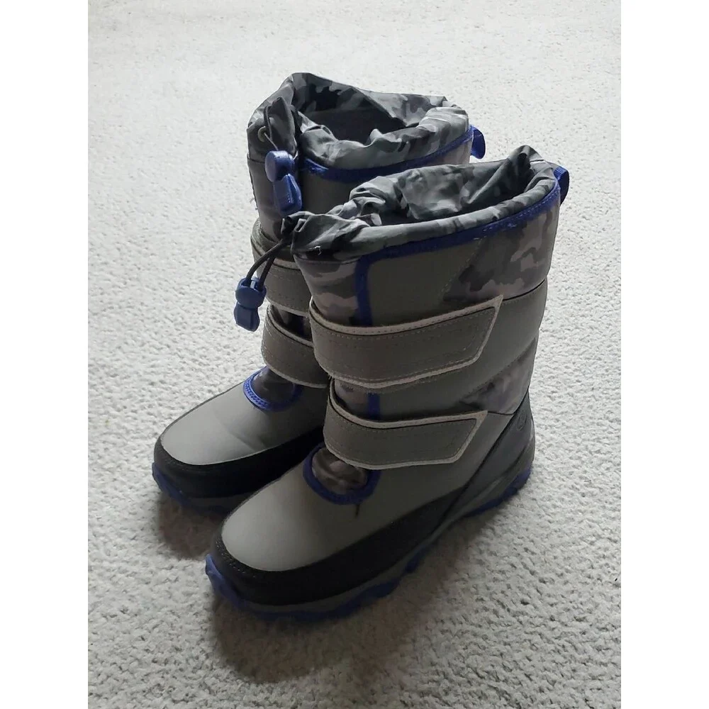 Lands' End Kids Grey Camo Winter Boots with Blue Accents